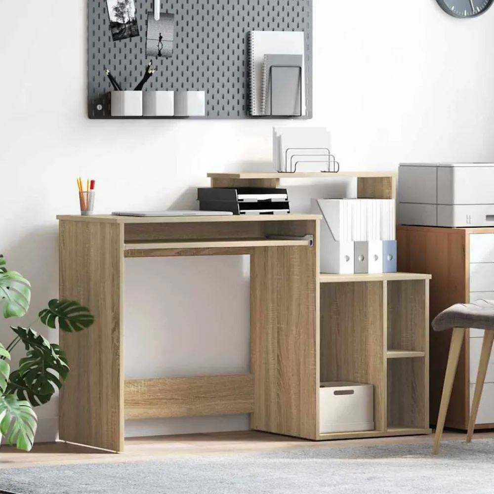 Kantoormeubelen*vidaXL Bureau met lade 120,5 x 44 x 88,5 cm Bewerkt hout Sonoma eiken
