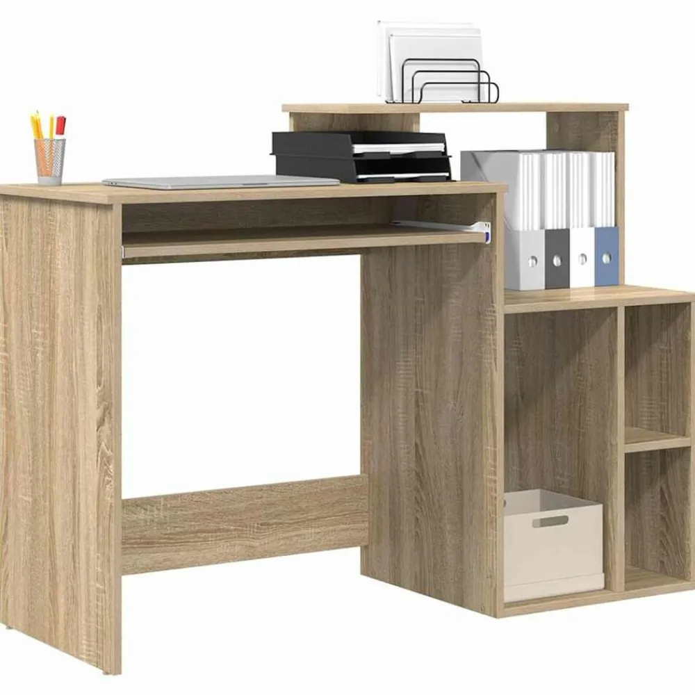 Kantoormeubelen*vidaXL Bureau met lade 120,5 x 44 x 88,5 cm Bewerkt hout Sonoma eiken