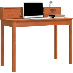 Kantoormeubelen*vidaXL Bureau met lade 110 x 50 x 93 cm Massief Grenen Hout Wasbruin