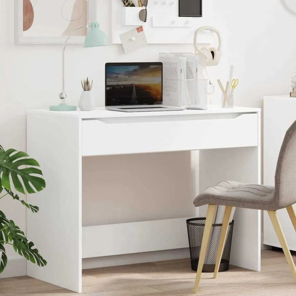 Kantoormeubelen*vidaXL Bureau met lade 100 x 50 x 78 cm Geconstrueerd hout Wit