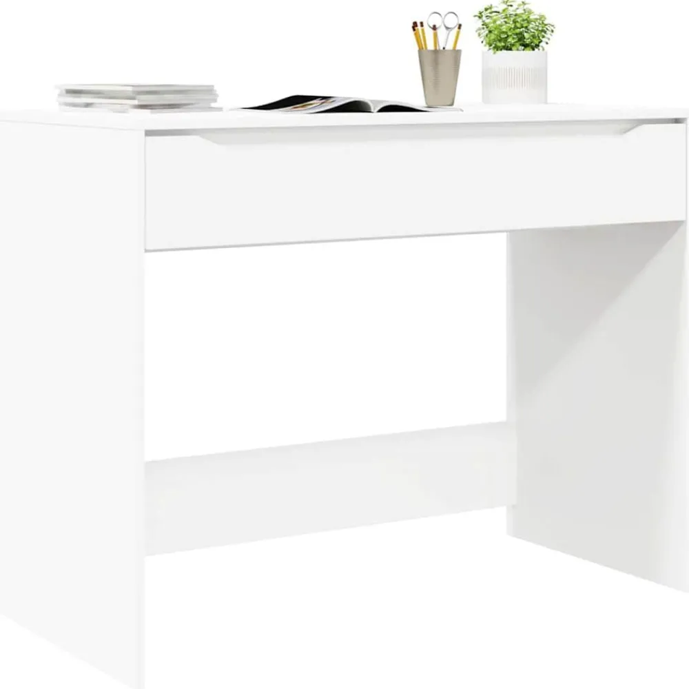 Kantoormeubelen*vidaXL Bureau met lade 100 x 50 x 78 cm Geconstrueerd hout Wit