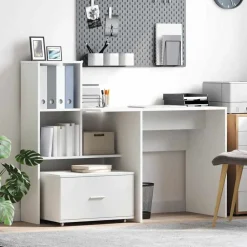Kantoormeubelen*vidaXL Bureau met lade 131,5 x 50 x 106,5 cm Bewerkt hout Wit