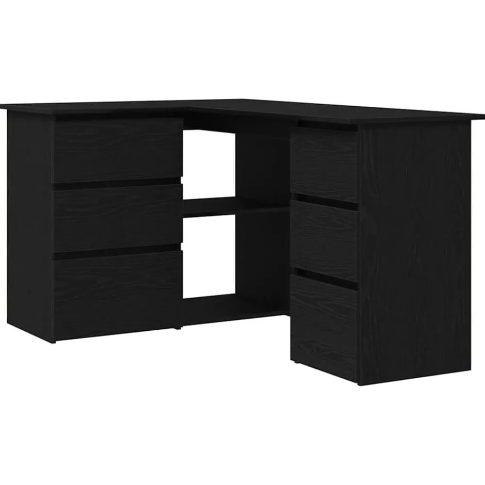 Kantoormeubelen*vidaXL Bureau met lade 145 x 100 x 76 cm Bewerkt hout Zwart eiken