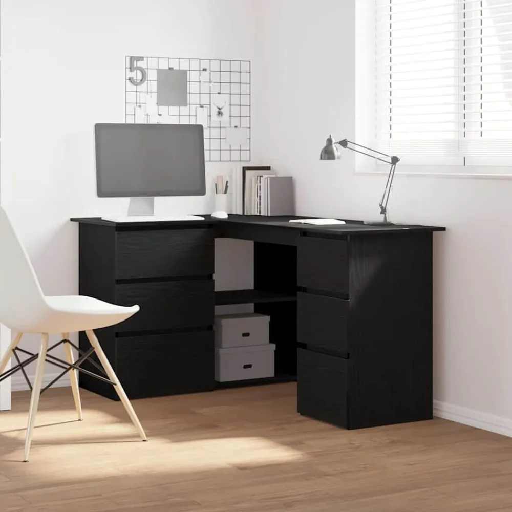 Kantoormeubelen*vidaXL Bureau met lade 145 x 100 x 76 cm Bewerkt hout Zwart eiken