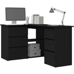 Kantoormeubelen*vidaXL Bureau met lade 145 x 100 x 76 cm Bewerkt hout Zwart eiken