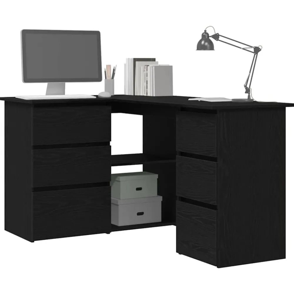Kantoormeubelen*vidaXL Bureau met lade 145 x 100 x 76 cm Bewerkt hout Zwart eiken