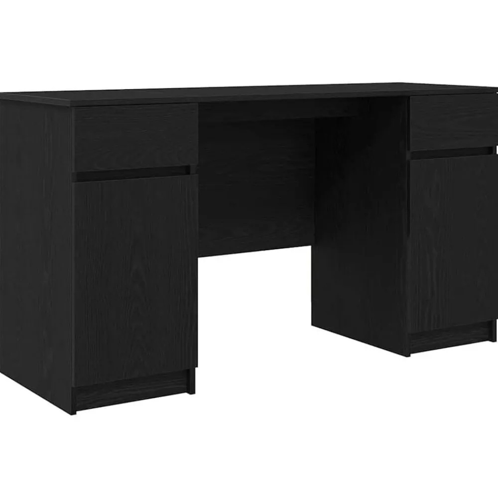 Kantoormeubelen*vidaXL Bureau met lade 140 x 49 x 76 cm Bewerkt hout Zwart eiken