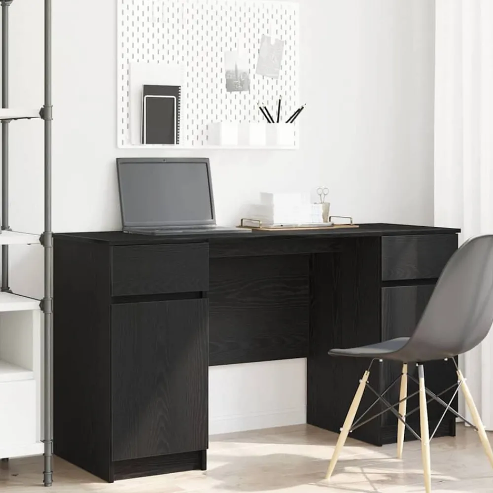 Kantoormeubelen*vidaXL Bureau met lade 140 x 49 x 76 cm Bewerkt hout Zwart eiken