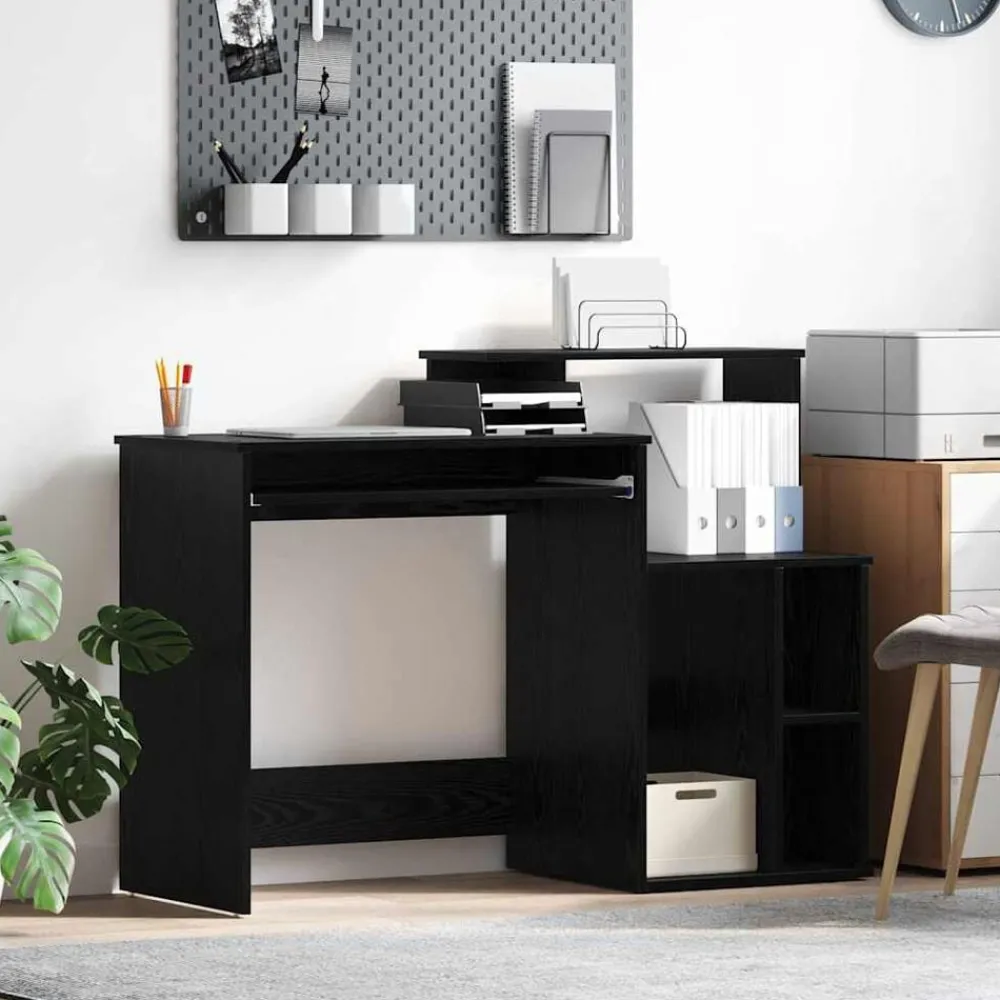 Kantoormeubelen*vidaXL Bureau met lade 120,5 x 44 x 88,5 cm Bewerkt hout Zwart eiken