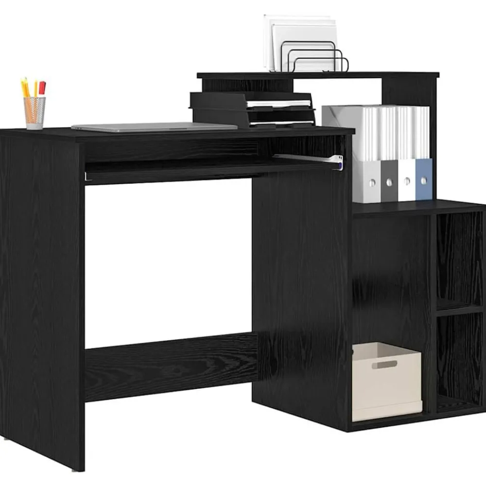 Kantoormeubelen*vidaXL Bureau met lade 120,5 x 44 x 88,5 cm Bewerkt hout Zwart eiken