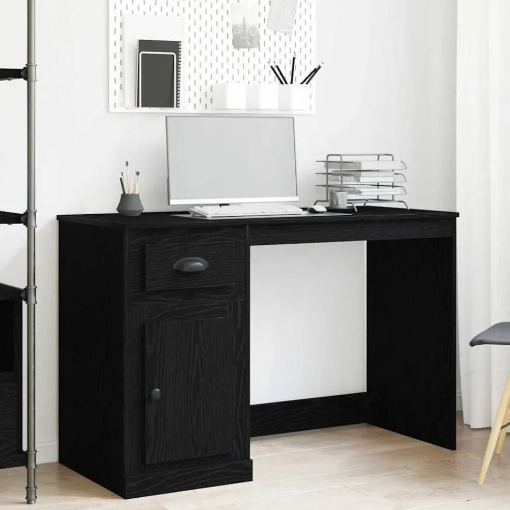 Kantoormeubelen*vidaXL Bureau met lade 50 x 115 x 75 cm Bewerkt hout Zwart eiken