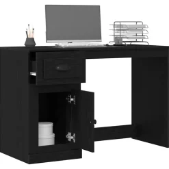 Kantoormeubelen*vidaXL Bureau met lade 50 x 115 x 75 cm Bewerkt hout Zwart eiken