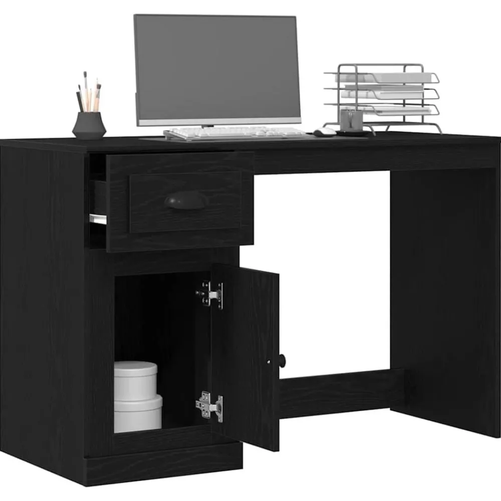 Kantoormeubelen*vidaXL Bureau met lade 50 x 115 x 75 cm Bewerkt hout Zwart eiken