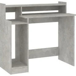 Kantoormeubelen*vidaXL Bureau met LED-verlichting 97x45x90 cm bewerkt hout Betongrijs