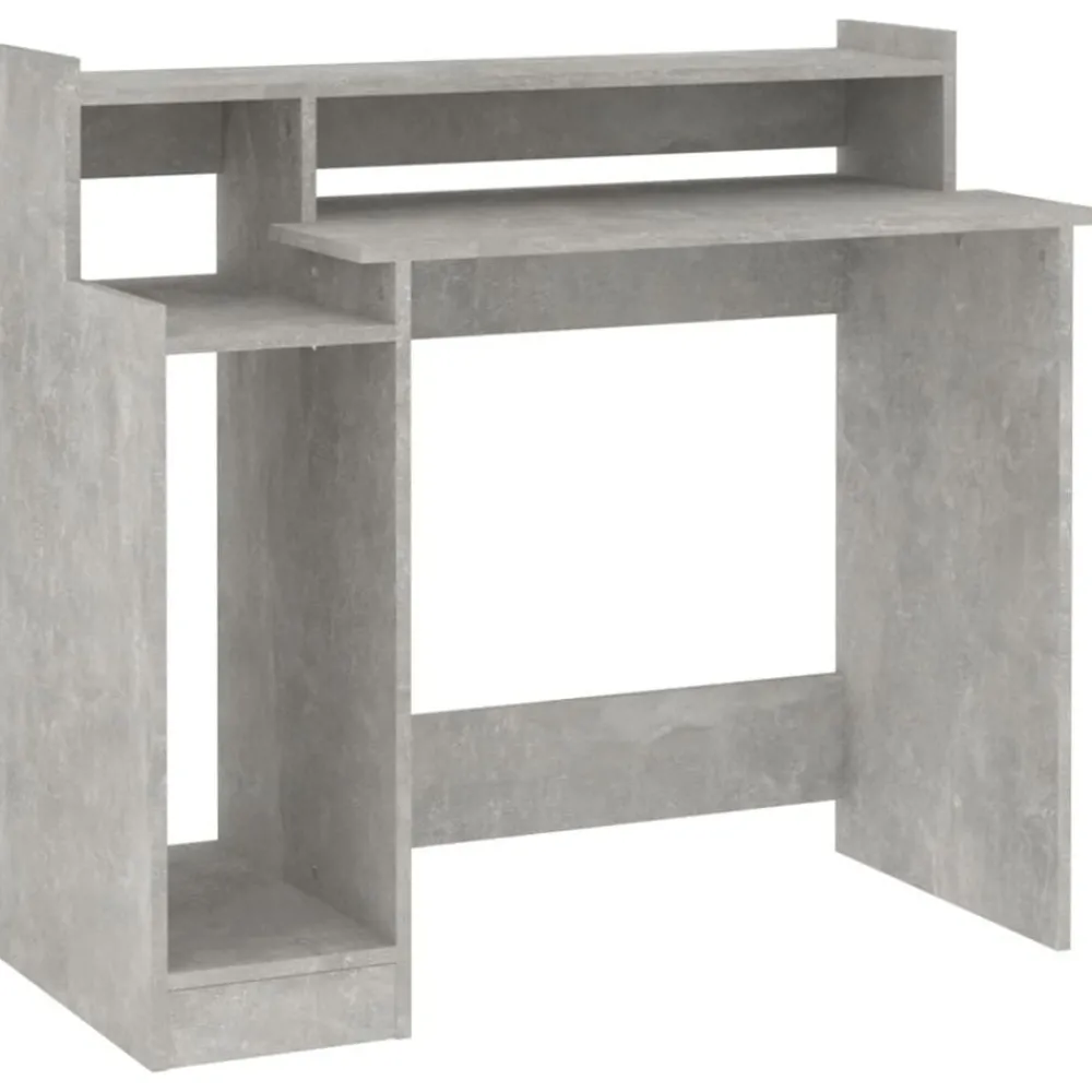 Kantoormeubelen*vidaXL Bureau met LED-verlichting 97x45x90 cm bewerkt hout Betongrijs