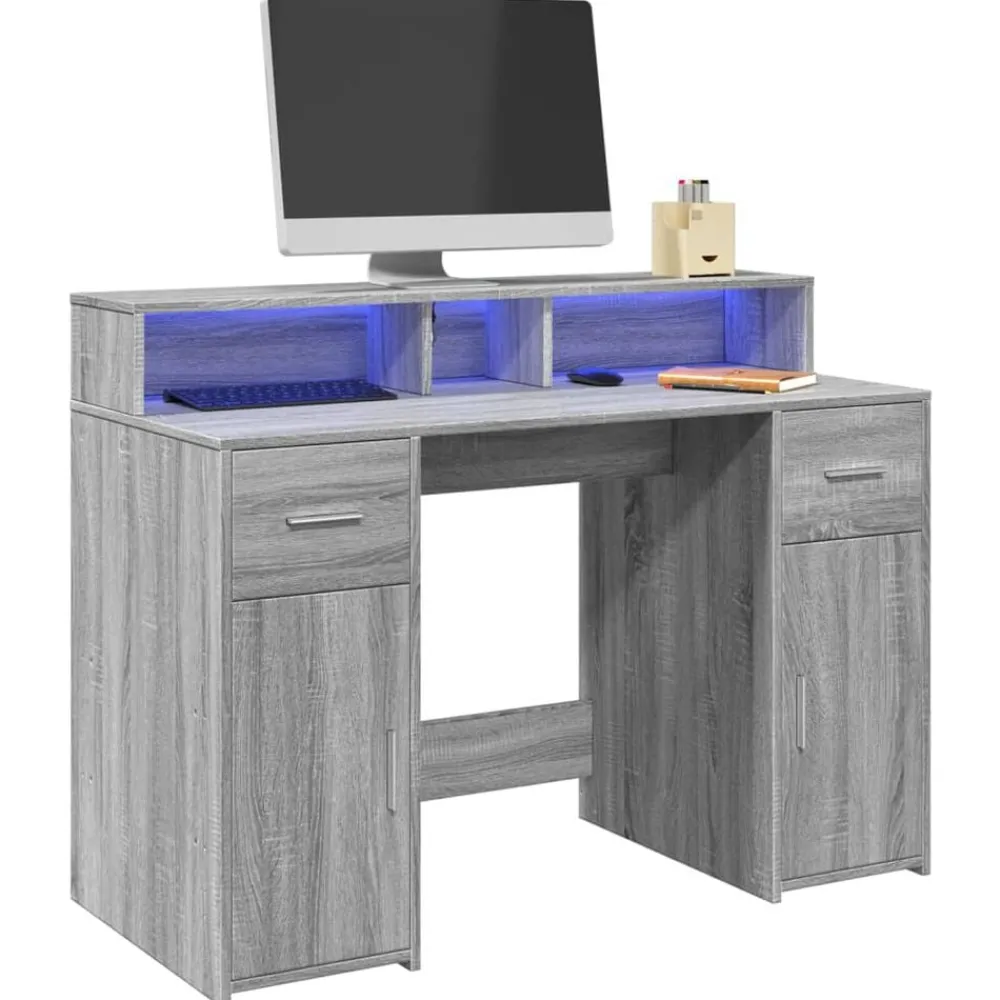 Bureau met LED-verlichting 120x55x91 cm hout eiken>vidaXL Hot