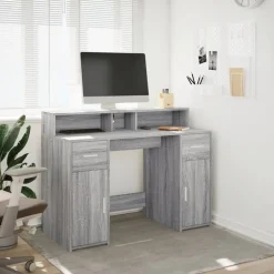Bureau met LED-verlichting 120x55x91 cm hout eiken><noscript><img width=