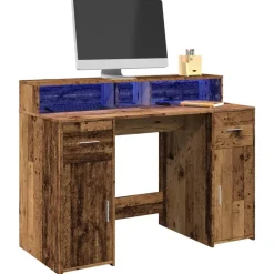 Kantoormeubelen*vidaXL Bureau met LED-verlichting 120x55x91 cm bewerkt hout Oud hout