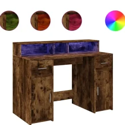 Kantoormeubelen*vidaXL Bureau met LED-verlichting 120x55x91 cm hout kleur Gerookt eiken