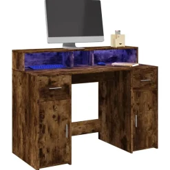 Kantoormeubelen*vidaXL Bureau met LED-verlichting 120x55x91 cm hout kleur Gerookt eiken