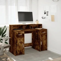 Kantoormeubelen*vidaXL Bureau met LED-verlichting 120x55x91 cm hout kleur Gerookt eiken