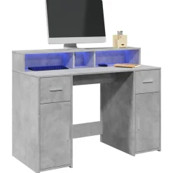 Kantoormeubelen*vidaXL Bureau met LED-verlichting 120x55x91 cm bewerkt hout Betongrijs