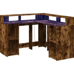 Bureau met LED-verlichting 130x130x91 cm hout><noscript><img width=