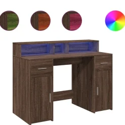 Kantoormeubelen*vidaXL Bureau met LED-verlichting 120x55x91 cm hout ig bruin eikenkleur