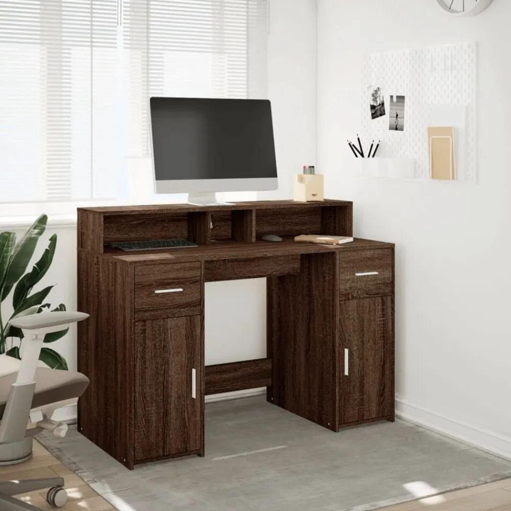 Kantoormeubelen*vidaXL Bureau met LED-verlichting 120x55x91 cm hout ig bruin eikenkleur