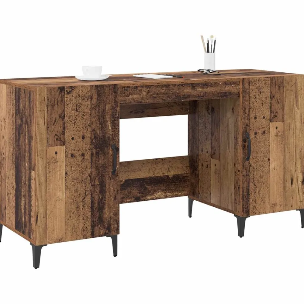 Kantoormeubelen*vidaXL Bureau met opslag Oudhout 140 x 50 x 75 cm Bewerkt hout Oud hout