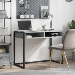 Kantoormeubelen*vidaXL Bureau met opslag 100 x 50 x 75 cm Bewerkt hout Grijs sonoma