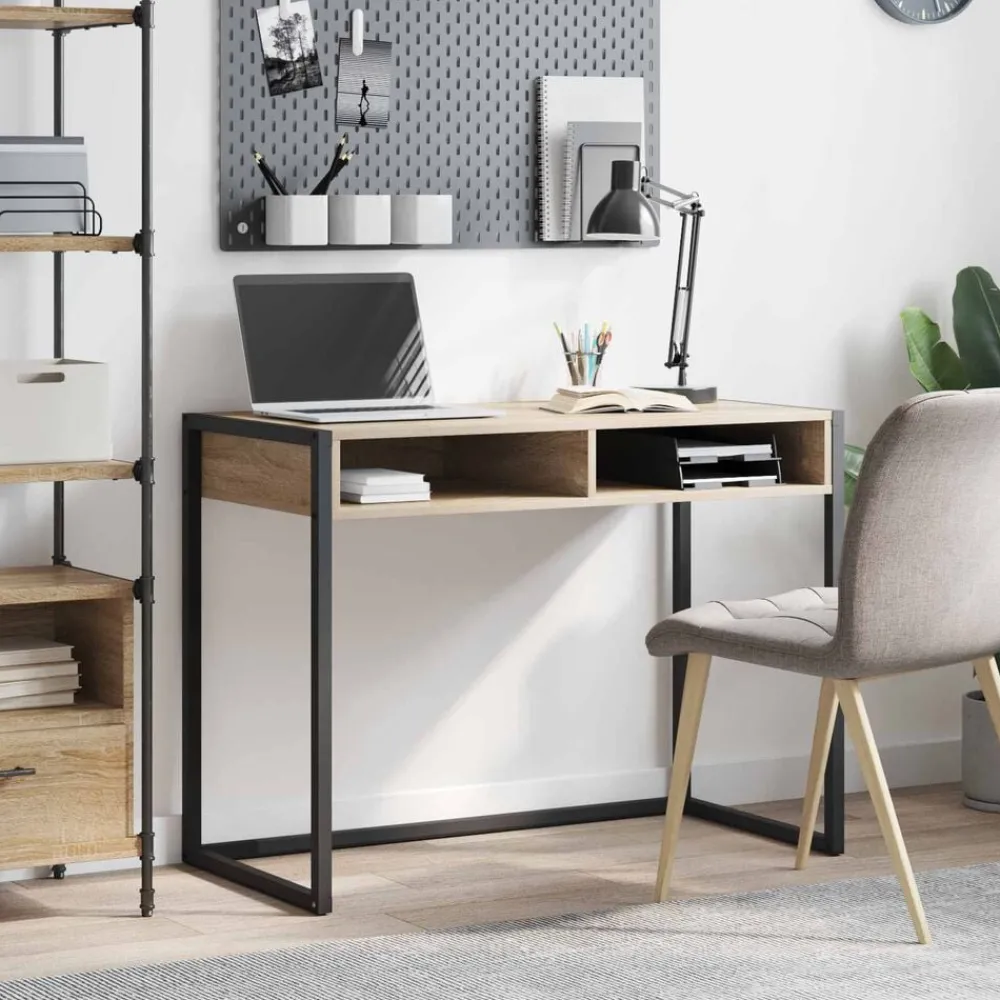 Bureau met opslag Sonoma 100 x 50 x 75 cm Bewerkt hout>vidaXL Clearance