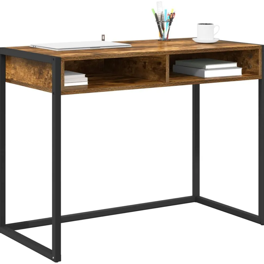 Bureau met opslag Rook Eik 100 x 50 x 75 cm Bewerkt hout>vidaXL Discount