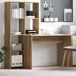 Bureau met plank Artisan Eiken 138,5 x 55 x 143 cm Bewerkt hout>vidaXL Best