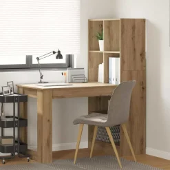 Bureau met plank Artisan Eiken 122 x 67 x 145 cm Bewerkt hout>vidaXL Discount