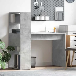 Bureau met plank Beton Grijs 113 x 54 x 120 cm Bewerkt hout>vidaXL Sale
