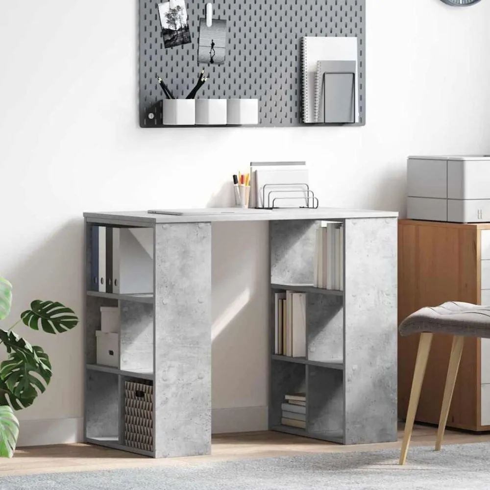 Kantoormeubelen*vidaXL Bureau met plank Beton Grijs 90 x 50 x 75 cm Bewerkt hout Betongrijs