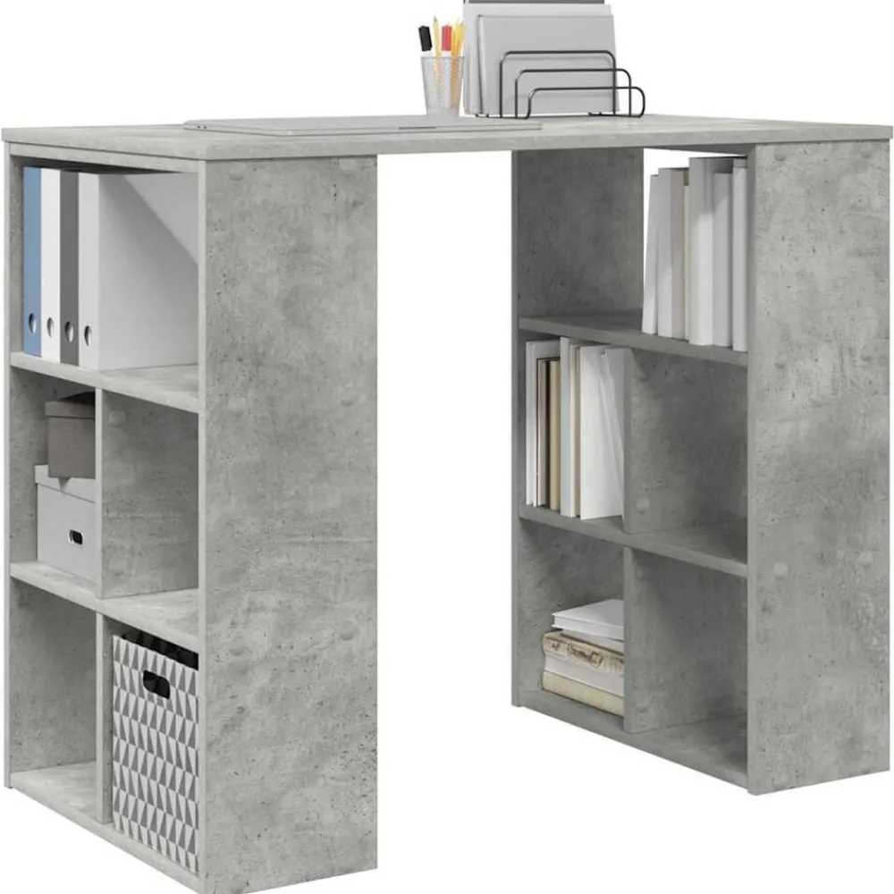 Kantoormeubelen*vidaXL Bureau met plank Beton Grijs 90 x 50 x 75 cm Bewerkt hout Betongrijs