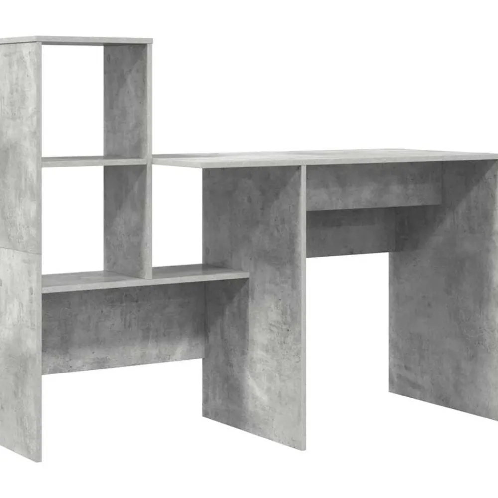 Kantoormeubelen*vidaXL Bureau met plank Beton Grijs 131,5 x 50 x 106,5 cm Bewerkt hout Betongrijs