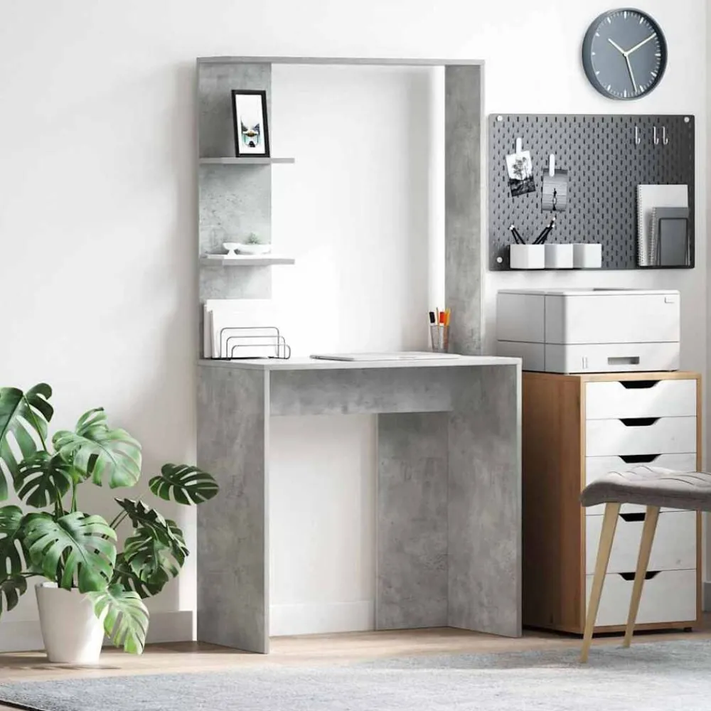 Bureau met plank Beton Grijs 78,5 x 37 x 154,5 cm Bewerkt hout>vidaXL Clearance