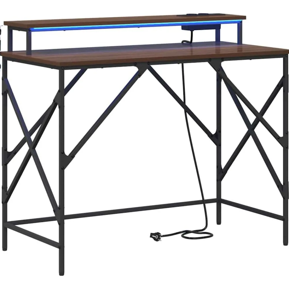 Bureau met plank Bruin Eiken 100 x 50 x 86,5 cm Bewerkt hout>vidaXL Online