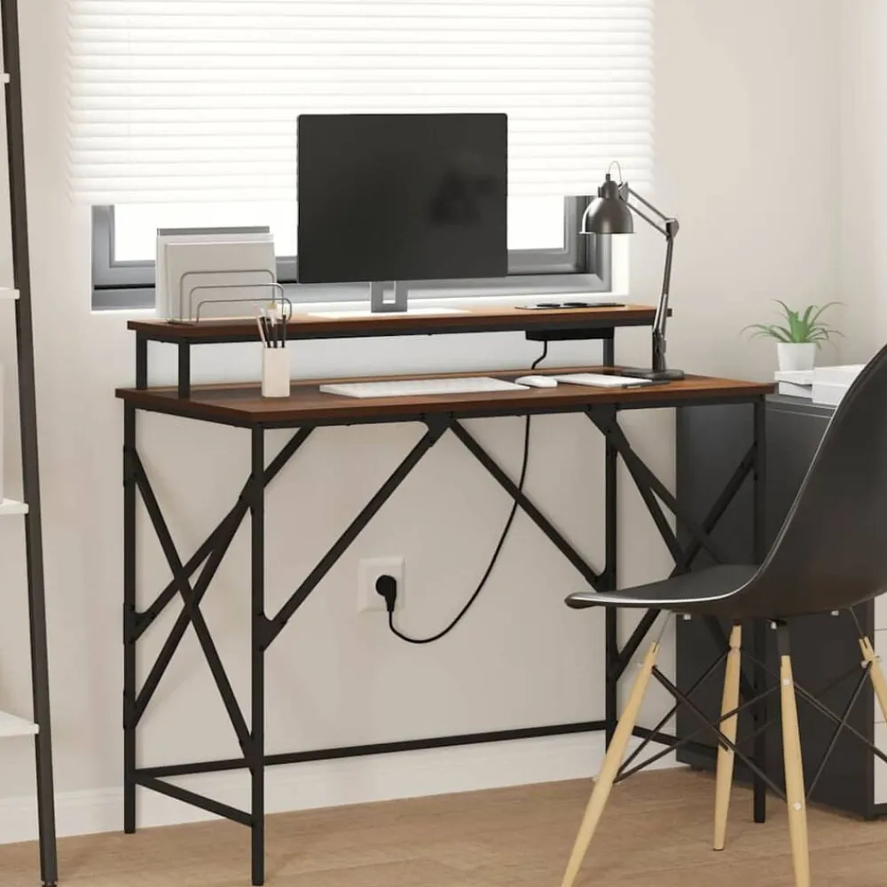 Bureau met plank Bruin Eiken 100 x 50 x 86,5 cm Bewerkt hout>vidaXL Online