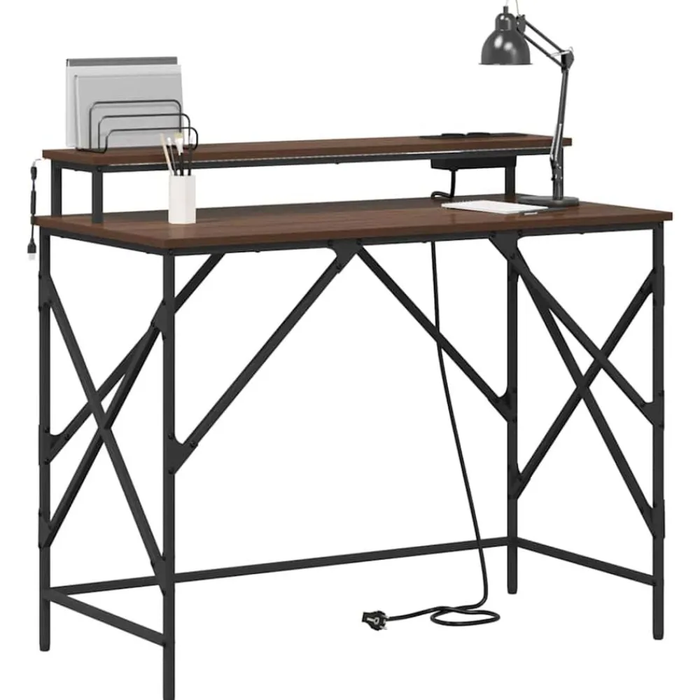 Bureau met plank Bruin Eiken 100 x 50 x 86,5 cm Bewerkt hout>vidaXL Online