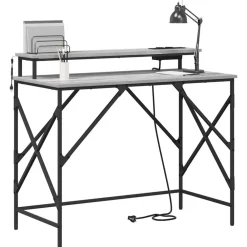 Kantoormeubelen*vidaXL Bureau met plank 100 x 50 x 86,5 cm Bewerkt hout Grijs sonoma