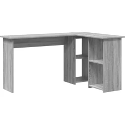 Kantoormeubelen*vidaXL Bureau met plank 142 x 102 x 73 cm Bewerkt hout Grijs sonoma