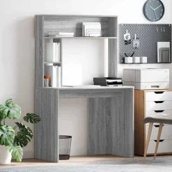 Kantoormeubelen*vidaXL Bureau met plank 91 x 50 x 149 cm Bewerkt hout Grijs sonoma
