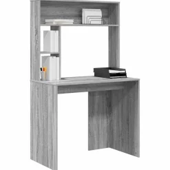Kantoormeubelen*vidaXL Bureau met plank 91 x 50 x 149 cm Bewerkt hout Grijs sonoma
