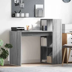 Kantoormeubelen*vidaXL Bureau met plank 108 x 55 x 103.5 cm Bewerkt hout Grijs sonoma