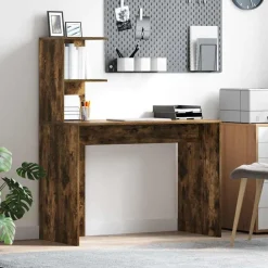 Kantoormeubelen*vidaXL Bureau met plank 102 x 50 x 124 cm Bewerkt hout Gerookt eiken