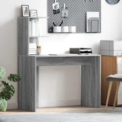 Kantoormeubelen*vidaXL Bureau met plank 102 x 50 x 124 cm Bewerkt hout Grijs sonoma